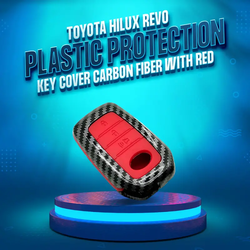 Toyota Hilux Revo/Rocco Plastic Key Cover Pvc 3 Buttons - -  Carbon Fiber With Red 1