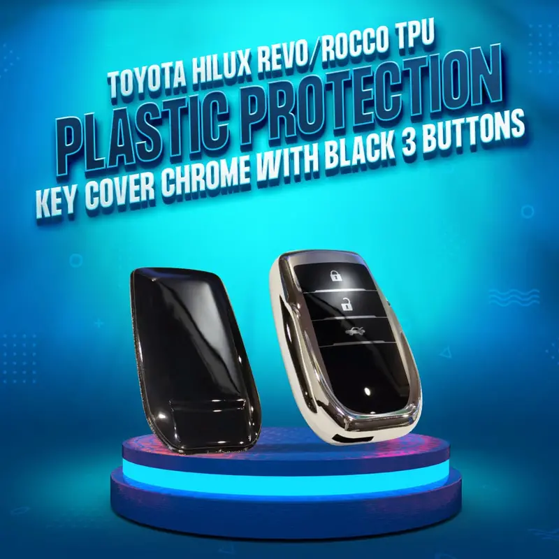 Toyota Hilux Revo/Rocco Tpu Plastic Protection Key Cover Chrome - With Black 3 Buttons 1
