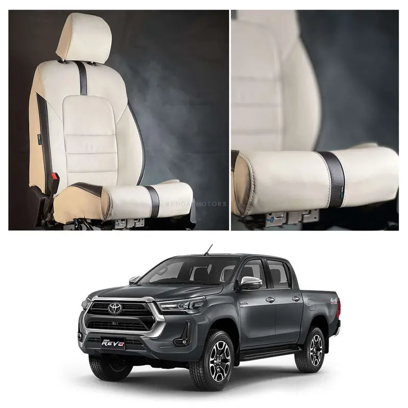 Toyota Hilux Revo/Rocco Type R Beige Black Seat Covers 1