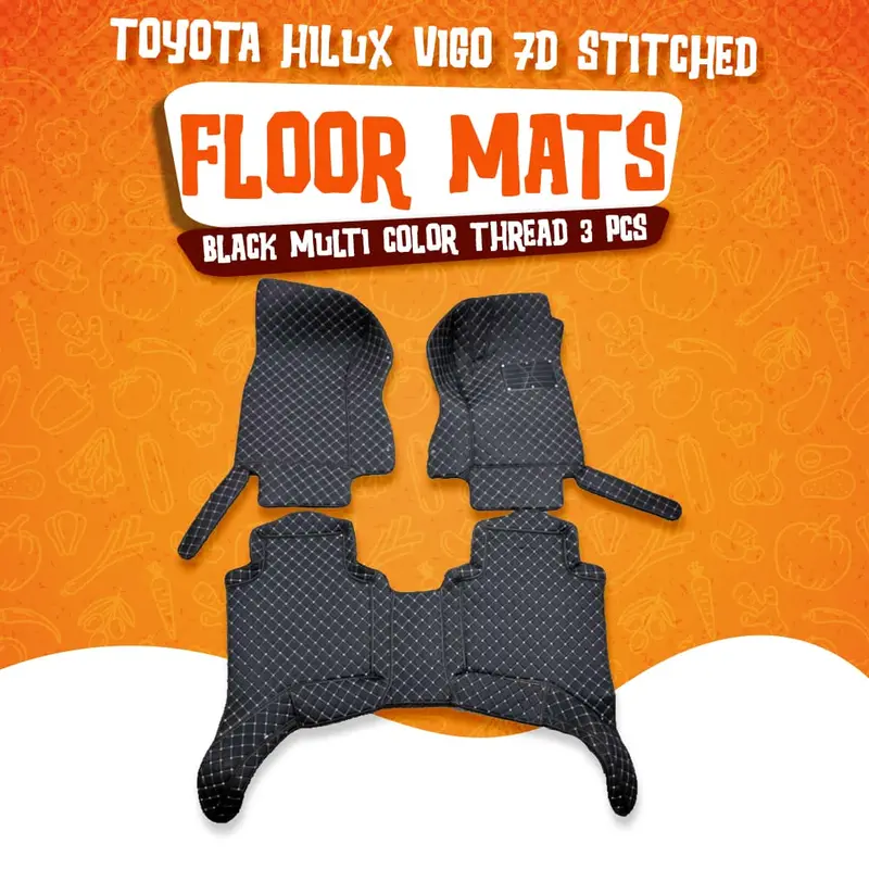 Toyota Hilux Vigo 7D Floor Mats - Black - 3 Pcs 2005 - 2016 1