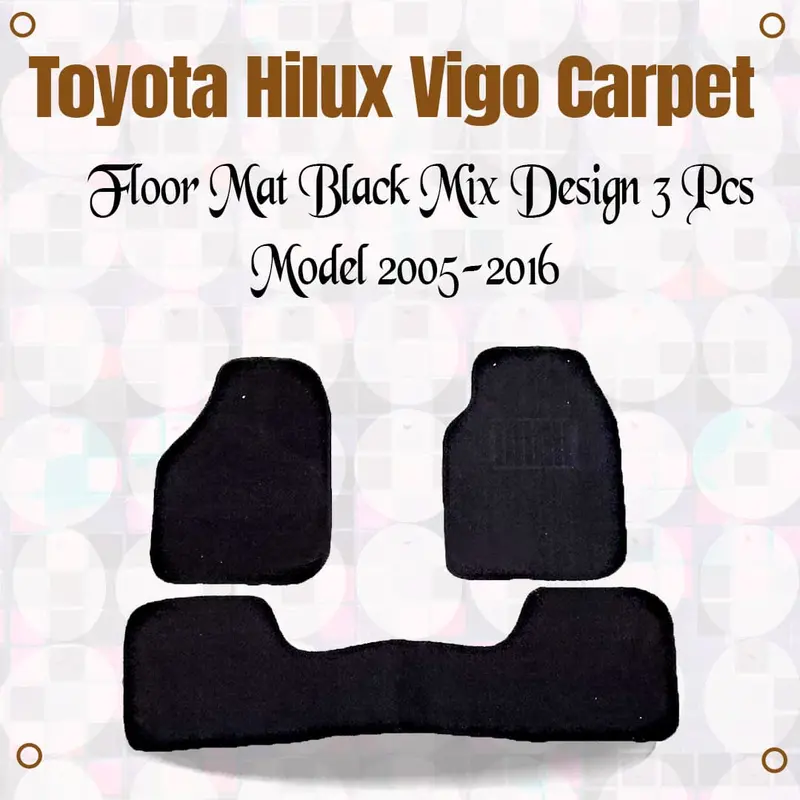 Toyota Hilux Vigo Carpet Floor Mat Black Mix Design 3 Pcs 2005 - 2016 1