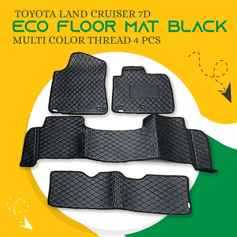 Toyota Land Cruiser 7D Eco Floor Mat Black Multi Color Thread 4 Pcs 2015 - 2021 1