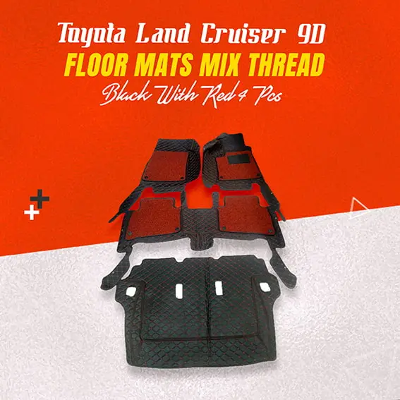 Toyota Land Cruiser 9D Floor Mats Mix Thread 4 Pcs 2015 - 2021 - Black With Red 1