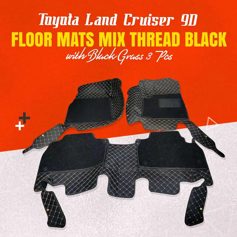 Toyota Land Cruiser 9D Floor Mats Mix Thread Grass 3 Pcs 2015 - 2021 - Black With Black 1