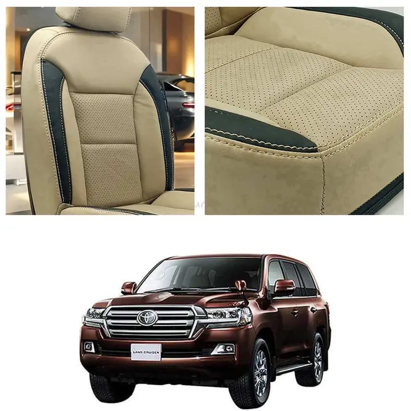 Toyota Land Cruiser Breathable Beige Black Seat Covers 2015 - 2021 1