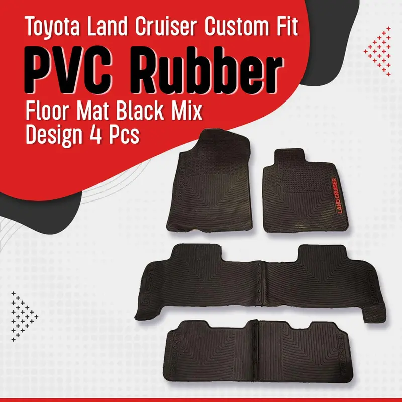 Toyota Land Cruiser Custom Fit Pvc Rubber Floor Mat Black 4 Pcs 2015 - 2021 - Mix Design 1