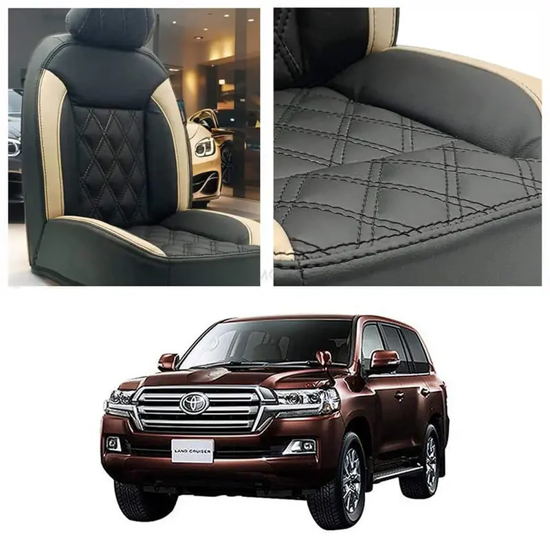 Toyota Land Cruiser Diamond Cut Black Beige Seat Covers 2015 - 2021 1