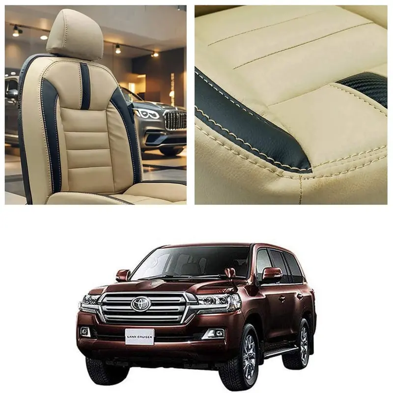 Toyota Land Cruiser Hockey Design Beige Black Seat Covers 2015 - 2021 1