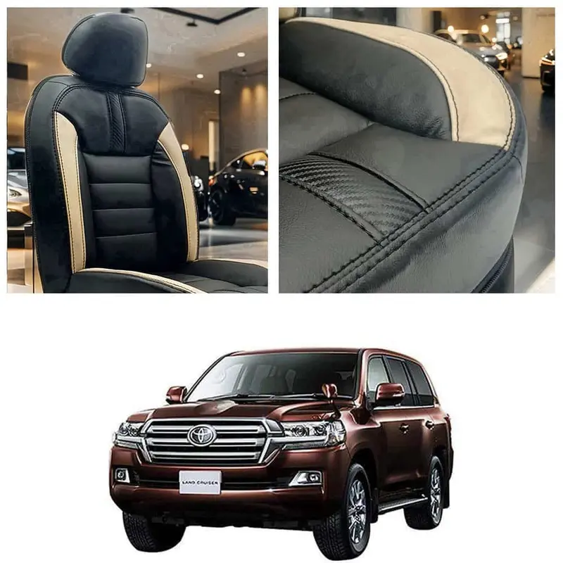 Toyota Land Cruiser Hockey Design Black Beige Seat Covers 2015 - 2021 1
