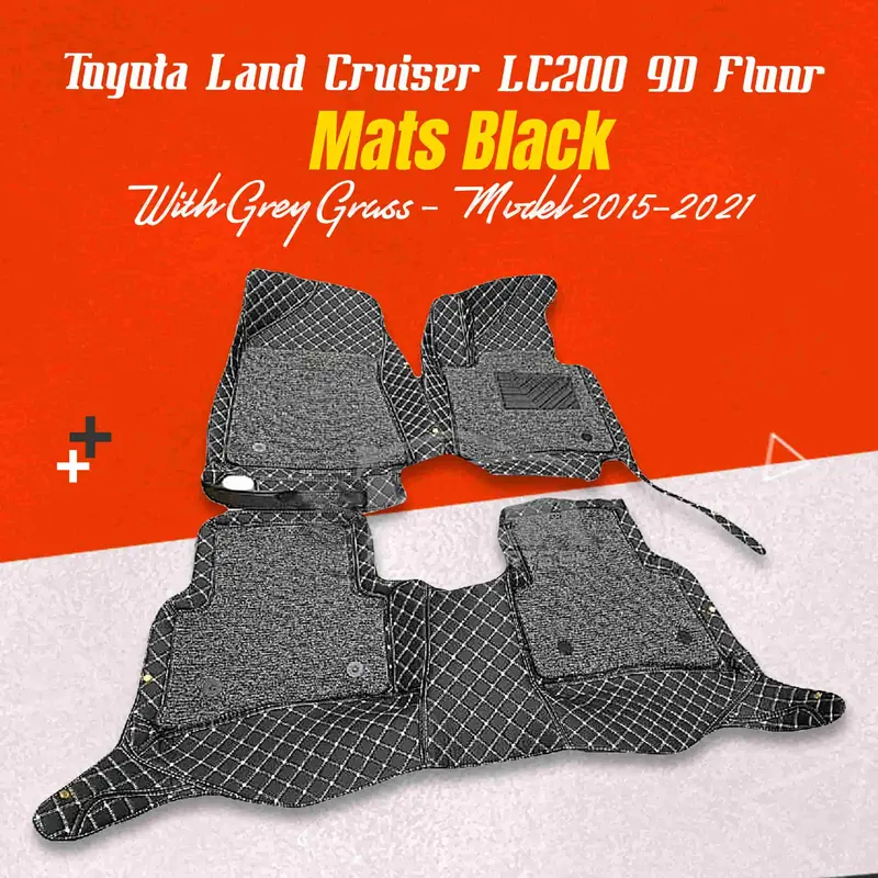 Toyota Land Cruiser Lc200 9D Floor Mats Mix Thread 3Pcs 2015 - 2021 - - Black With Grey Grass 1