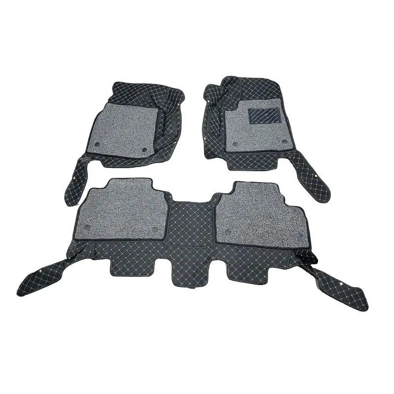 Toyota Land Cruiser Lc200 9D Floor Mats Mix Thread 3Pcs 2015 - 2021 - - Black With Grey Grass 2