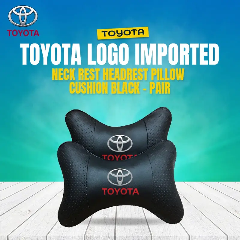 Toyota Logo Imported Neck Rest Headrest Pillow Cushion Black - Pair 1