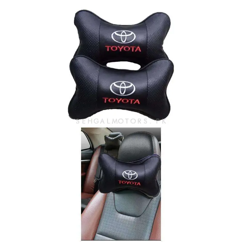 Toyota Logo Imported Neck Rest Headrest Pillow Cushion Black - Pair 2