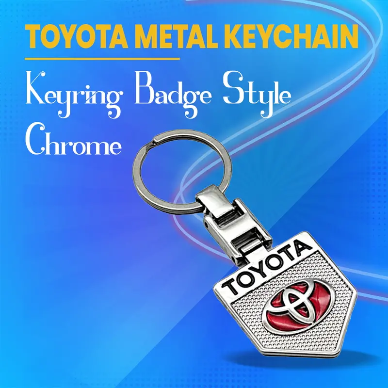 Toyota Logo Metal Keychain Badge Style Silver Red With Chrome Keyring 1
