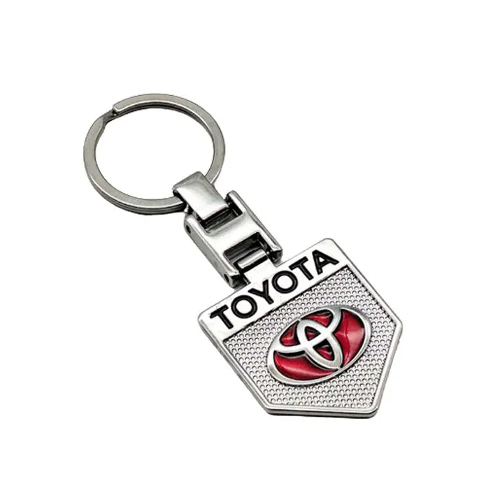 Toyota Logo Metal Keychain Badge Style Silver Red With Chrome Keyring 2