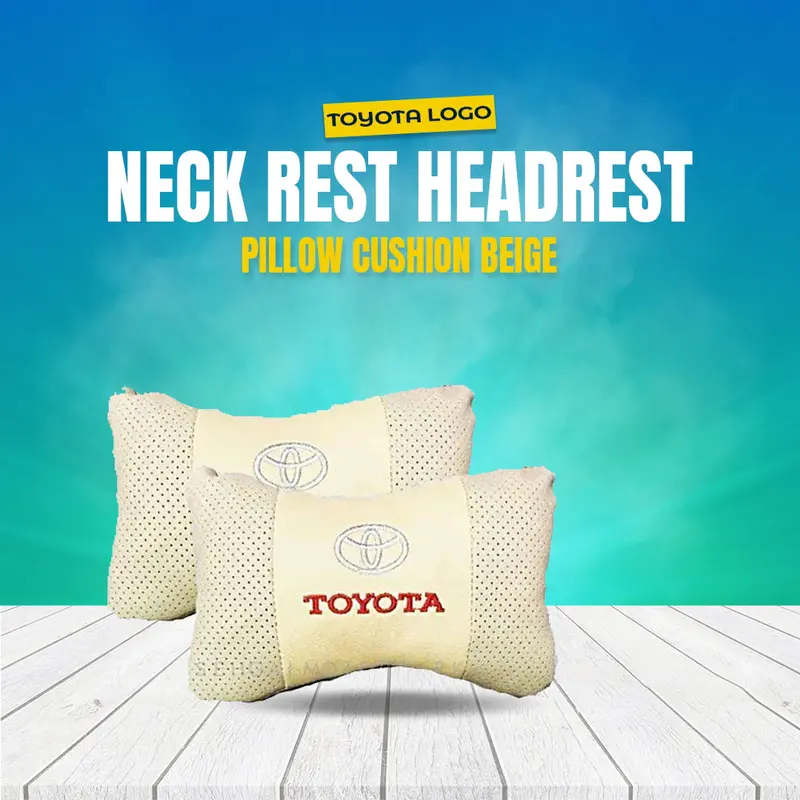 Toyota Logo Premium Neck Rest Headrest Pillow Cushion Beige Colour 1