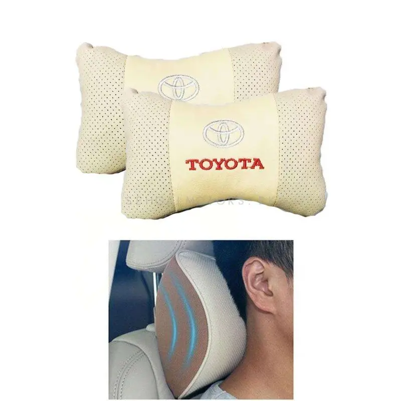 Toyota Logo Premium Neck Rest Headrest Pillow Cushion Beige Colour 2