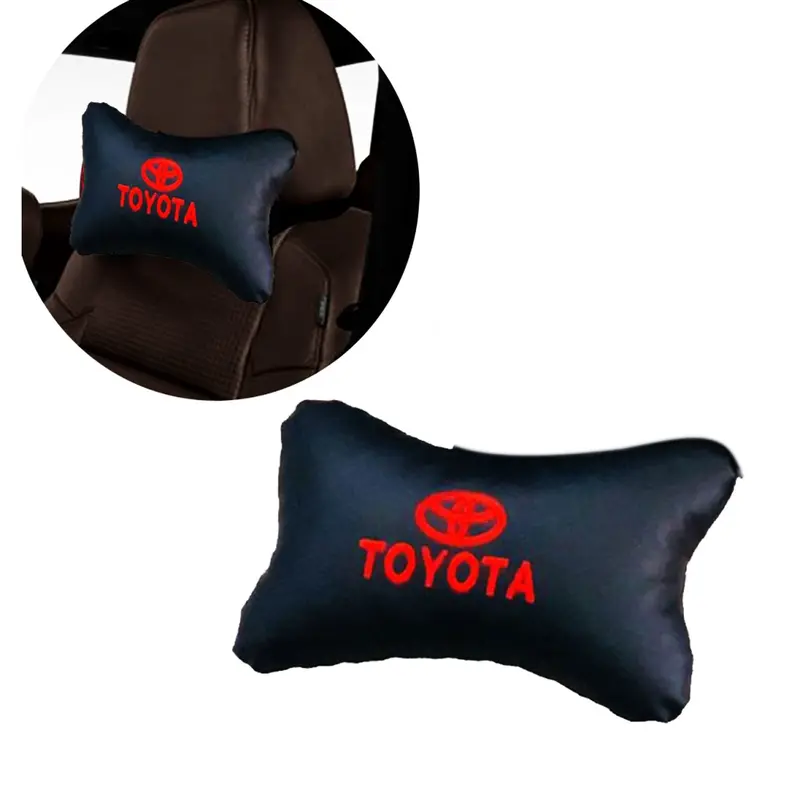 Toyota Logo Soft Fabric Neck Rest Headrest Pillow Cushion Black Color - Each 2
