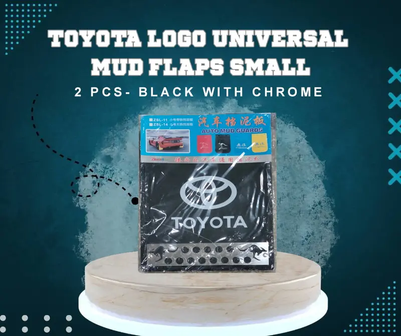 Toyota Logo Universal Mud Flaps Small For Sedan Hatchback 2 Pcs- Black With Chrome 1