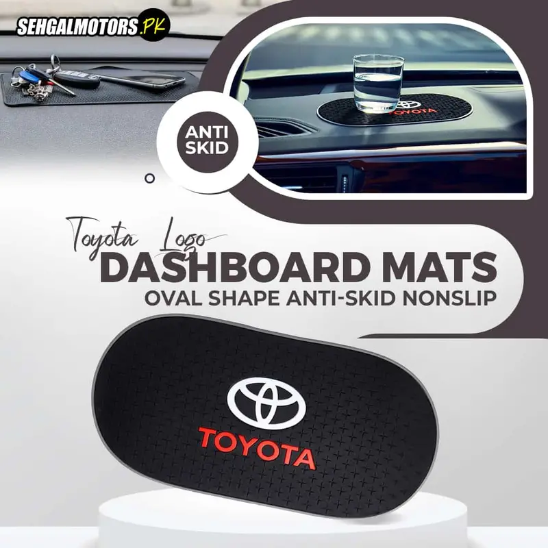 Toyota Logo White And Red Oval Shape Anti-Skid Nonslip Dashboard Mats - Black 1