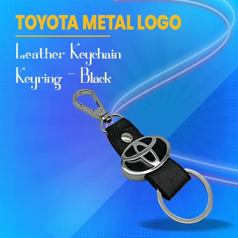 Toyota Metal Logo Leather Keychain Keyring - Black 1