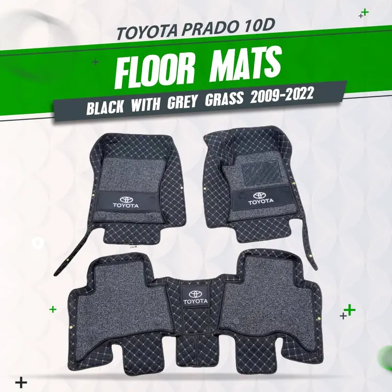 Toyota Prado 10D Floor Mat Black With Grey Grass 3Pcs 2009 - 2022 - Mix Thread 1
