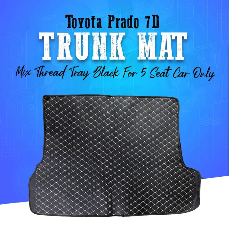 Toyota Prado 7D Trunk Mats Tray Black For 5 Seat Car 2009 - 2021 - Mix Thread | Cargo Boot Liner Diggi Protection Tray Cover 1