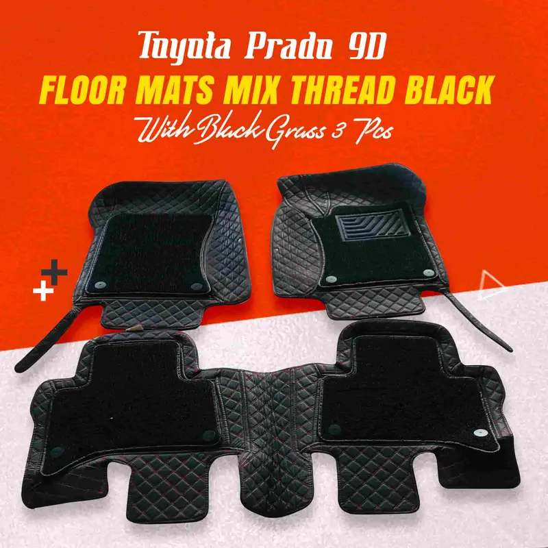 Toyota Prado 9D Floor Mats Mix Thread Grass 3 Pcs 2009 - 2021 - Black With Black 1