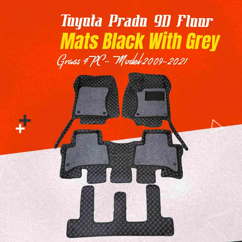 Toyota Prado 9D Floor Mats Mix Thread  Grass 4Pc 2009 - 2021 - Black With Grey 1