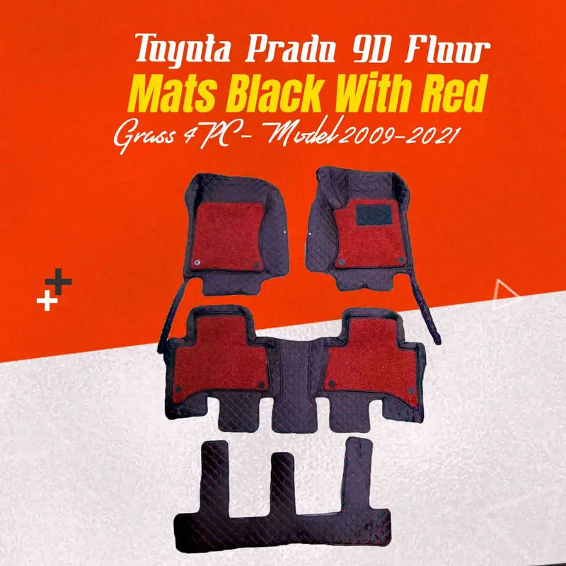 Toyota Prado 9D Floor Mats Mix Thread Grass 4Pc 2009 - 2021 - Black With Red 1