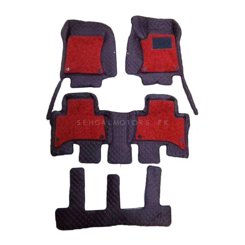 Toyota Prado 9D Floor Mats Mix Thread Grass 4Pc 2009 - 2021 - Black With Red 2