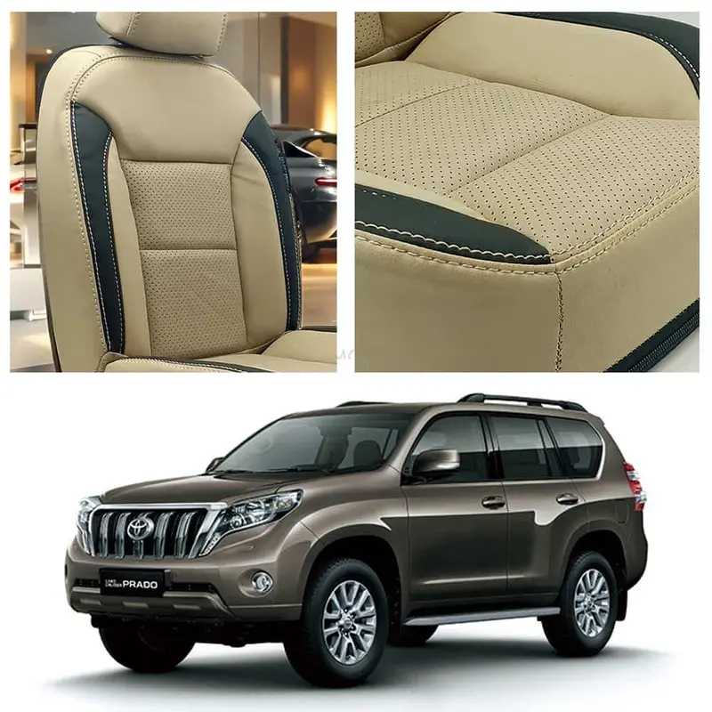 Toyota Prado Breathable Beige Black Seat Covers 2009 - 2018 1