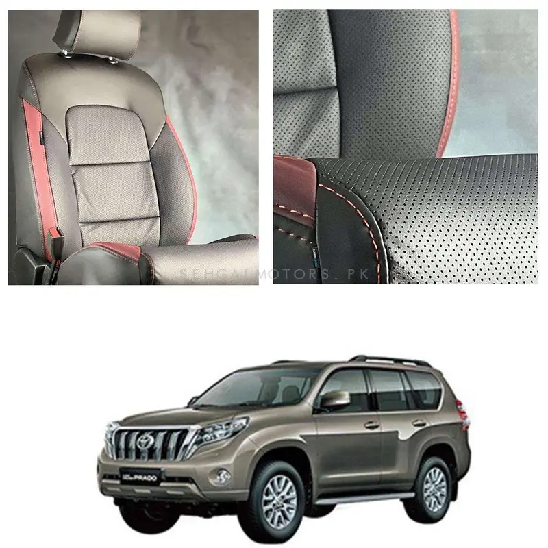 Toyota Prado Breathable Black Red Seat Covers 2009 - 2018 1