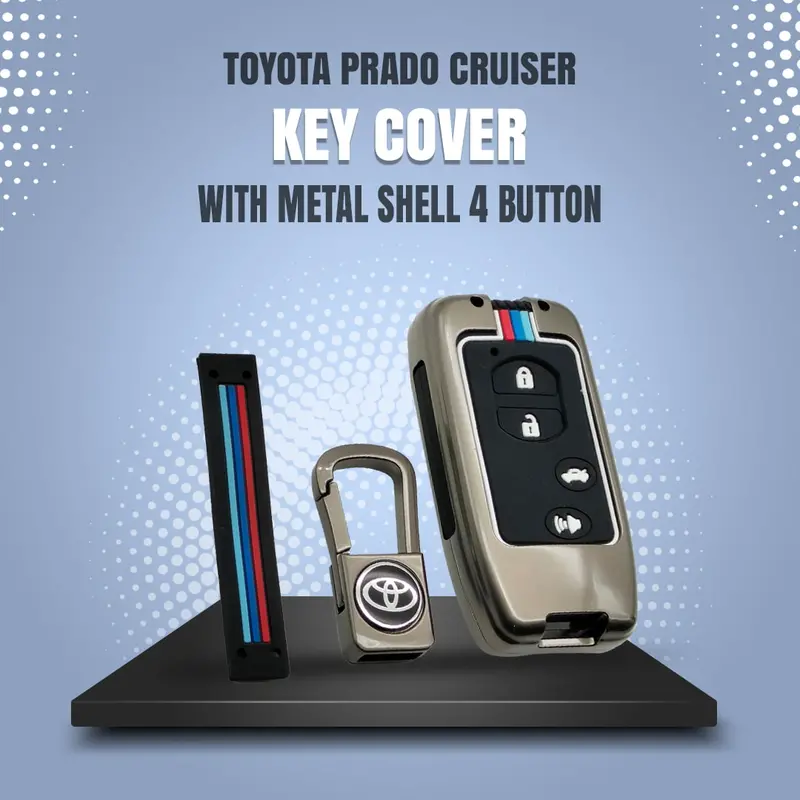 Toyota Prado Cruiser Key Metal Shell Case Cover With 4 Buttons - 2009-2021 1