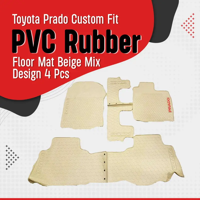 Toyota Prado Custom Fit Pvc Rubber Floor Mat Beige Mix Design 4 Pcs - Model 2009-2021 1