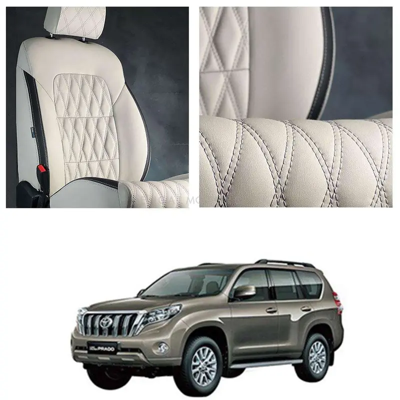 Toyota Prado Diamond Cut Beige Black Seat Covers 2009 - 2018 1