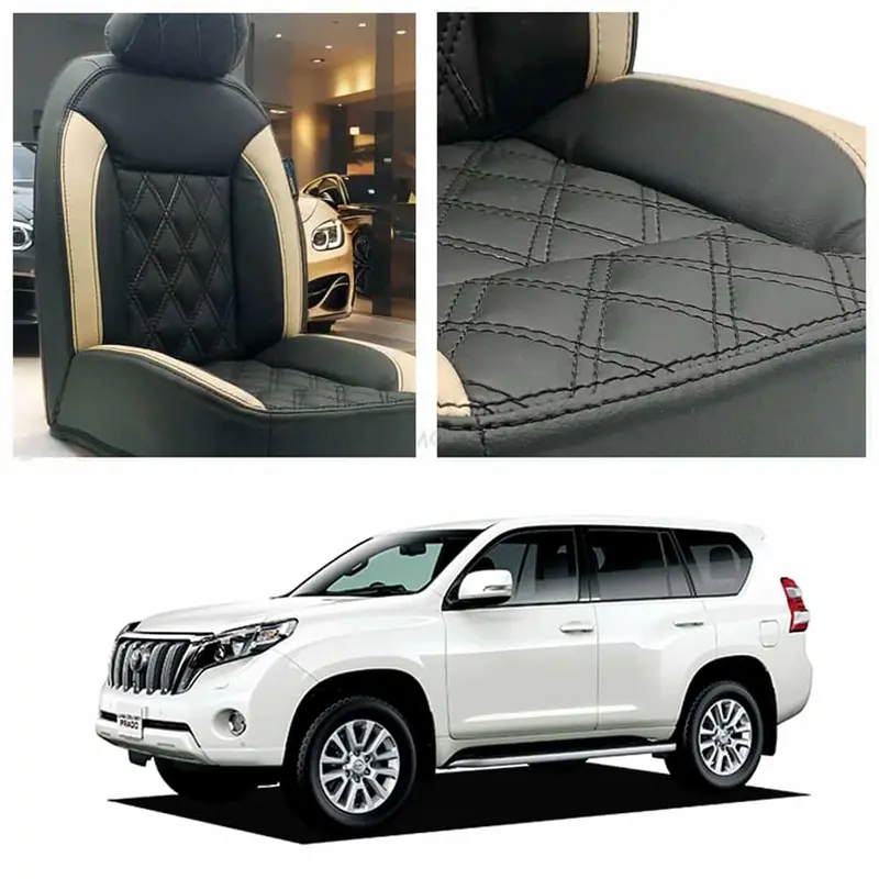 Toyota Prado Diamond Cut Black Beige Seat Covers 2009 - 2018 1