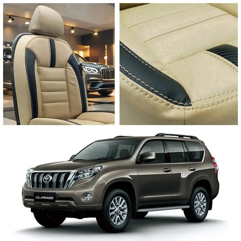 Toyota Prado Hockey Design Beige Black Seat Covers 2009 - 2018 1