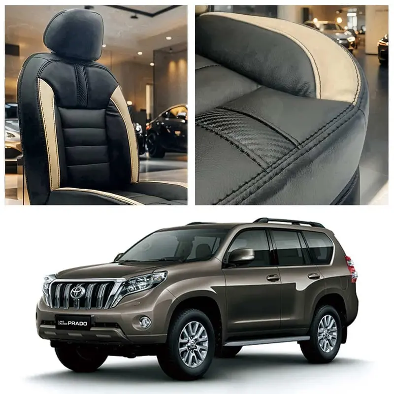 Toyota Prado Hockey Design Black Beige Seat Covers 2009 - 2018 1