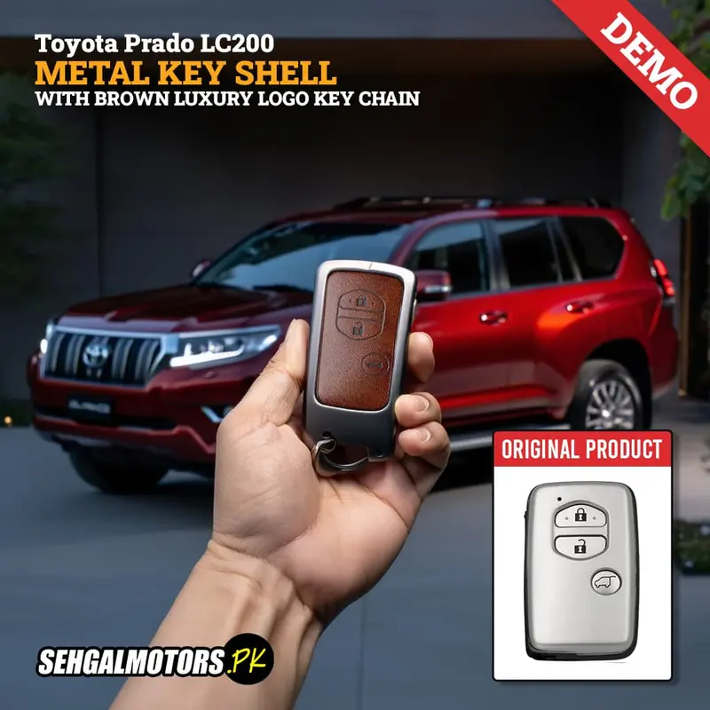 Toyota Prado/Lc200 Metal Key Shell With Brown Logo 3 Buttons 2009-2021 - Key Chain - Replacement Casing 1