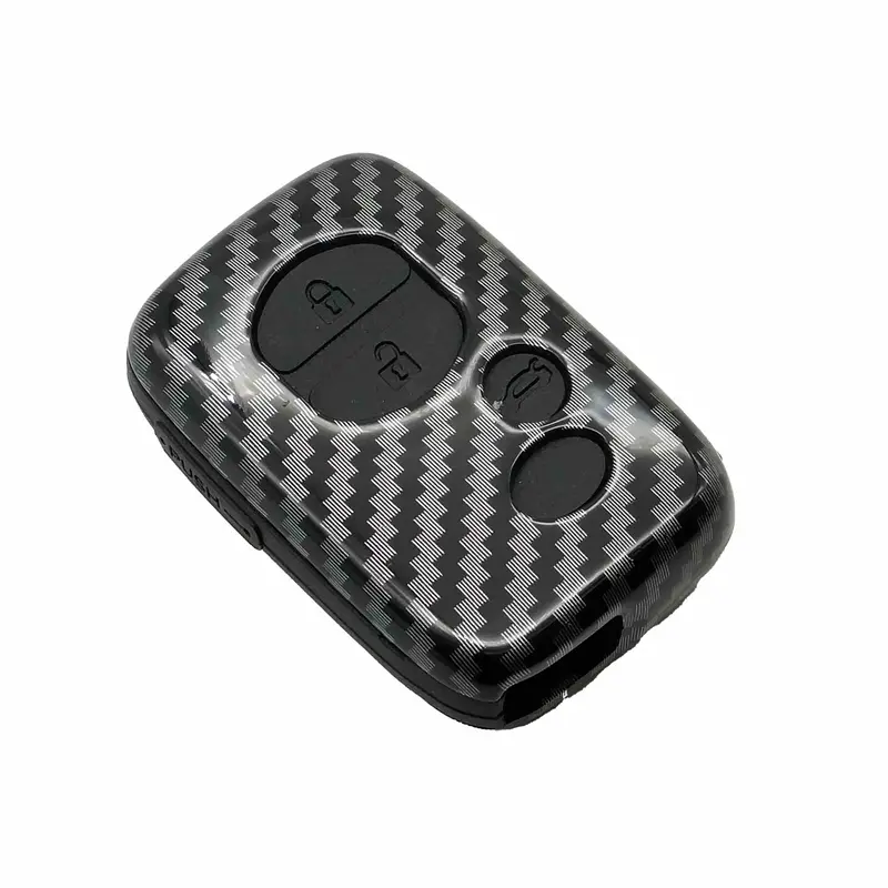Toyota Prado / Lc200 Plastic Key Cover Carbon Fiber 2009- 2021 - - 3 Buttons - With Black Pvc 2