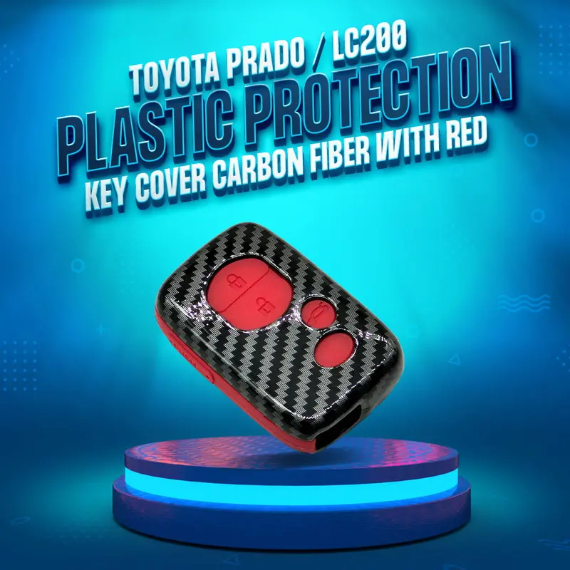 Toyota Prado / Lc200 Plastic Key Cover Pvc 3 Buttons 2009-2021 - - Carbon Fiber With Red 1