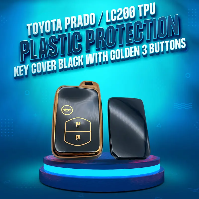 Toyota Prado/Lc200 Tpu Key Cover Black With Golden 3 Buttons 2009-2021 1