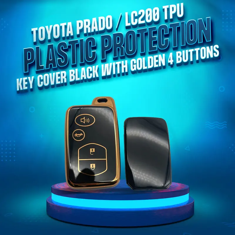 Toyota Prado / Lc200 Tpu Plastic Protection Key Cover 4 Buttons 2009-2 - Black With Golden 1