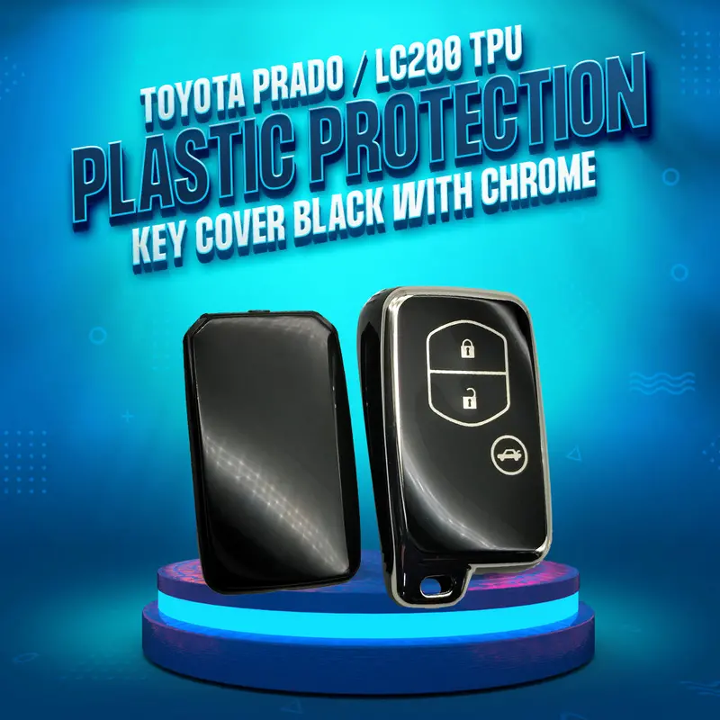 Toyota Prado / Lc200 Tpu Plastic Protection Key Cover Black With Chrome 3 Butons - Model 2009-2021 1