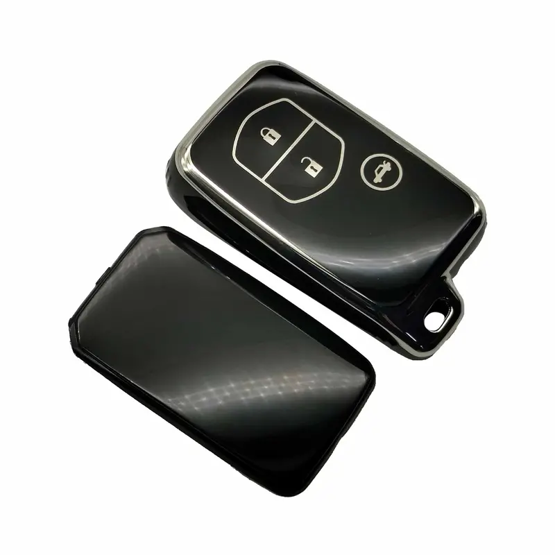 Toyota Prado / Lc200 Tpu Plastic Protection Key Cover Black With Chrome 3 Butons - Model 2009-2021 2