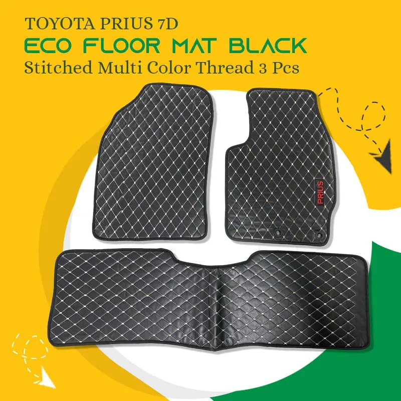 Toyota Prius 7D Eco Floor Mat Black 2016 - 2021 - Stitched Multicolor Thread 3 Pcs 1