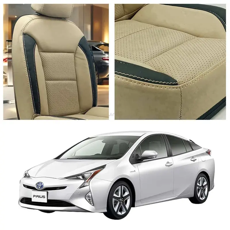 Toyota Prius Breathable Beige Black Seat Covers 2016 - 2018 1