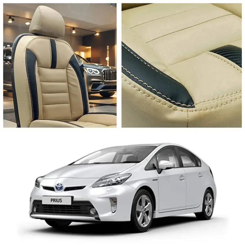 Toyota Prius Hockey Design Beige Black Seat Covers 2009 - 2015 1