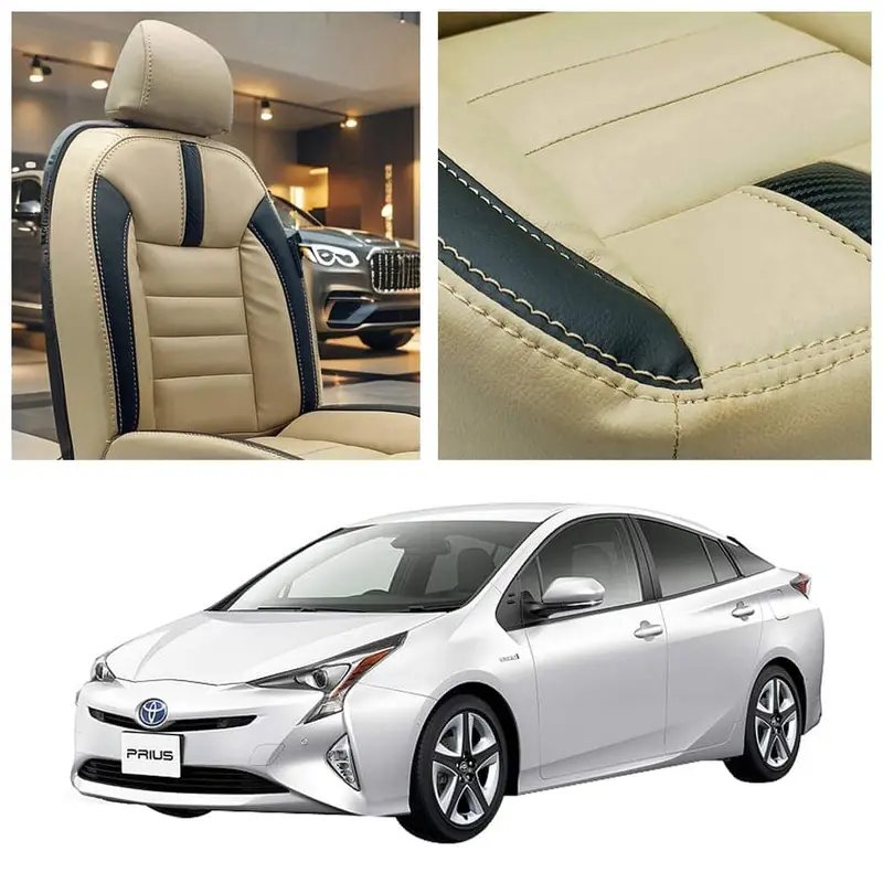 Toyota Prius Hockey Design Beige Black Seat Covers 2016 - 2018 1